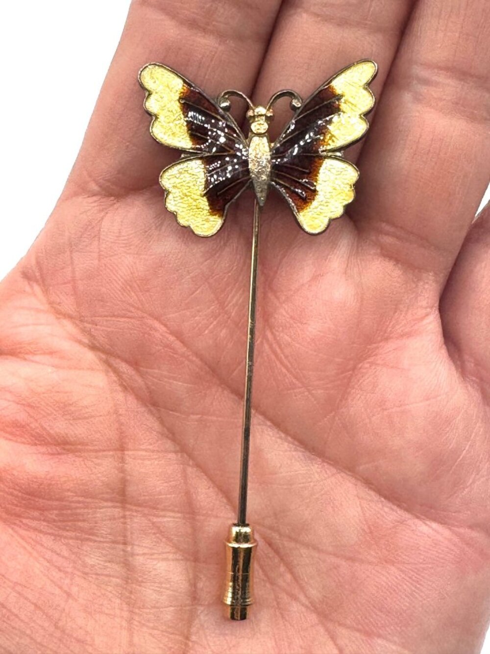 Vintage Butterfly Enamel Stick Hat Pin